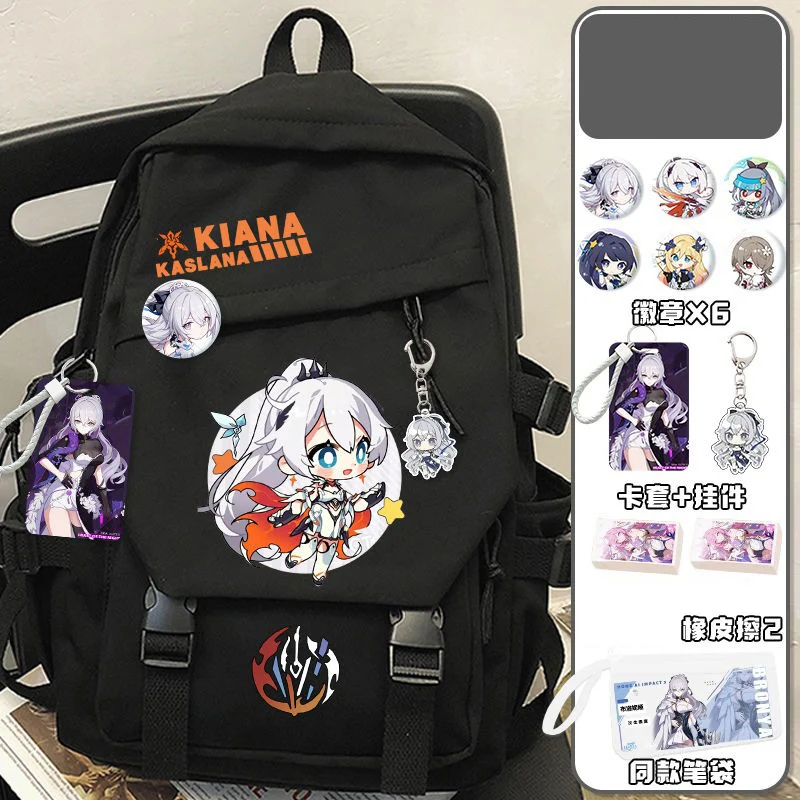 28x13x43cm Negro Blanco, Honkai Impact 3rd, Mochilas escolares para estudiantes, niños y adolescentes, Mochilas de gran capacidad Mochilas de anime para niñas y niños