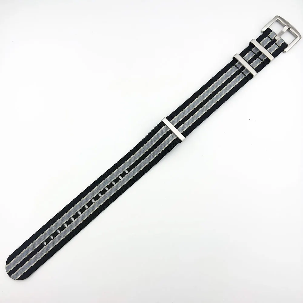 High quality 22mm black connected gray nylon strap military woven strap silver buckle