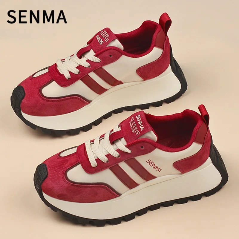 

SENMA Platform Sneakers for Women Thick Bottom Board shoes Comfortable Women Sneakers Fashion Chunky Lace up Wedge Tennis Shoes