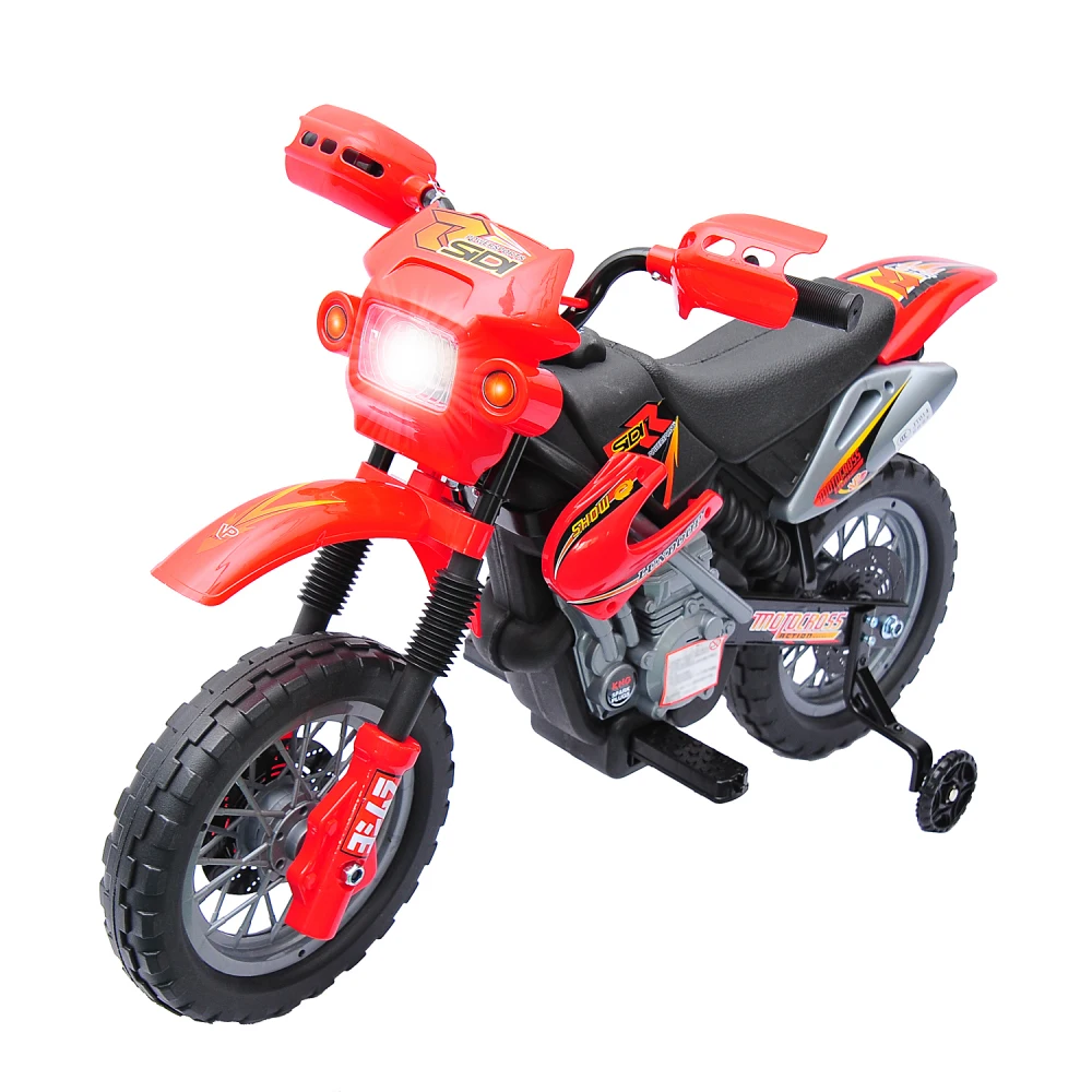 6V Kinder Motorrad Dirt Bike Elektrisches batteriebetriebenes Aufsitzspielzeug Offroad-Straßenfahrrad mit Stützrädern Rot