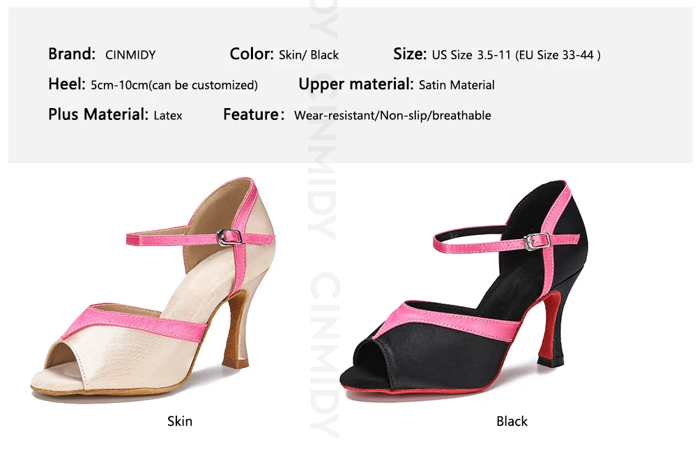 CINMIDY Seiden-Satin Tanzschuhe Damen Ballsaal Tanzschuhe Tango Salsa Latein Tanzschuh Weiche Sohle Party Schuhe Damen Tanzsandalen – Detail 5
