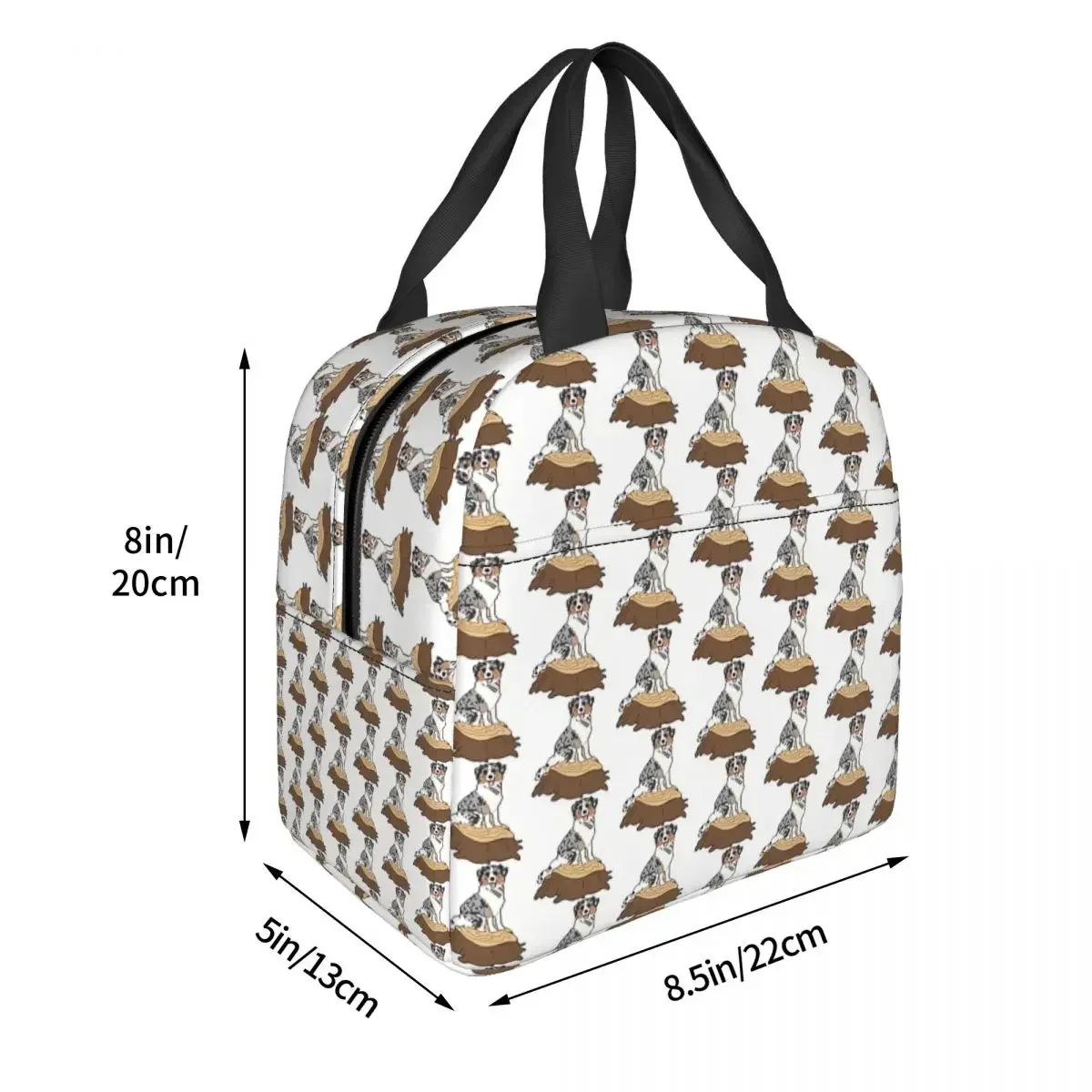 

Wood Dog Pattern Cooler Lunch BoxPet Border Collie Mountaineering Thermal Insulation Portable Food Bag