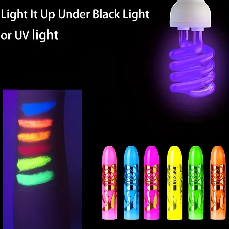 6pcs UV Neon Face Painting Kit,Glow in the Dark Under UV Lights,Black Light Glow Makeup Kit,Washable Water Soluble Face Painting