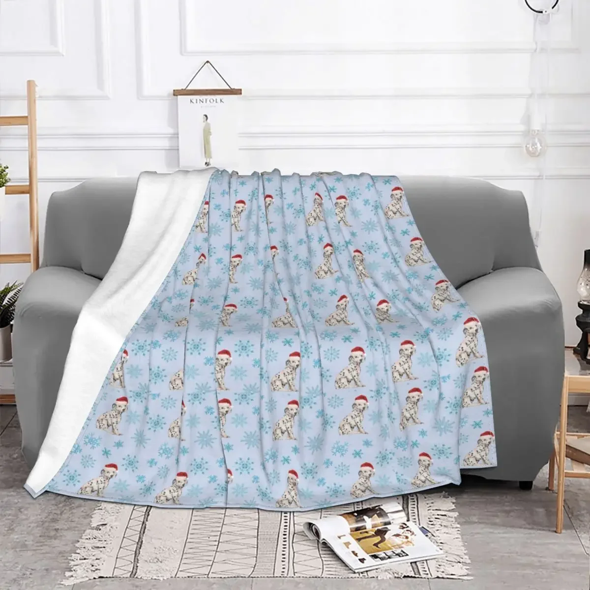

Baby Blankets Cute Dalmatian Dog Plaid Sofa Cover Fleece Print Blue Animal Thin Portable Throw Blanket for Sofa Office Bedspread