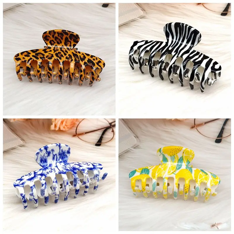 Elegant Leopard Print Zebra Striped Lemon Resin Grab Clip Large Hair Claw Hairpins For Women Girl Hair Headwear Accessories Gift