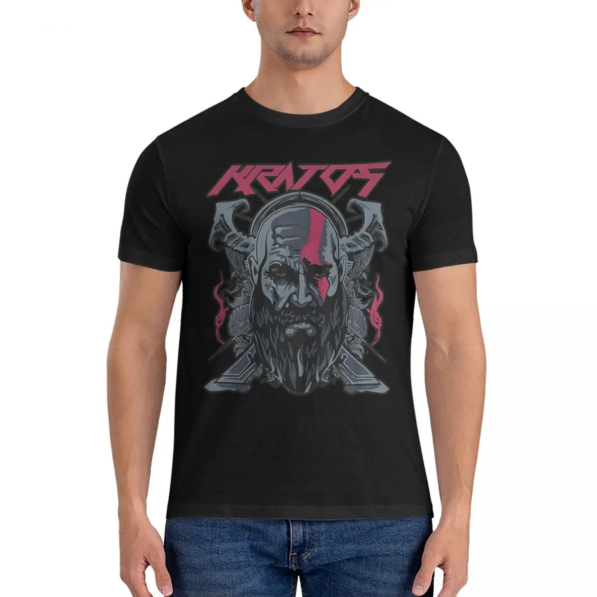 Kratos T-Shirt Men God Of War Novelty Cotton Tee Shirt Crewneck Short Sleeve T Shirts 4XL 5XL Clothing