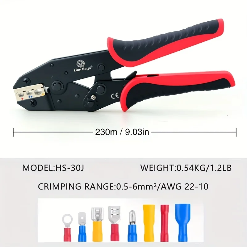 مكشكش السقاطة HS-30J: أداة ممتازة لأطراف الضغط البارد المعزولة مسبقًا 0.5-6 مم 2 (20-10 AWG)