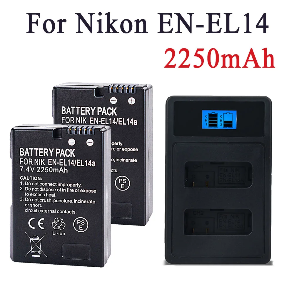 2250mah EN-EL14 EN-EL14A BATTERY FOR Nikon P7800 P7100 D3400 D5500 D5300 D5200 D3200 D3100 ENEL14 ENEL14A Camera Batteria