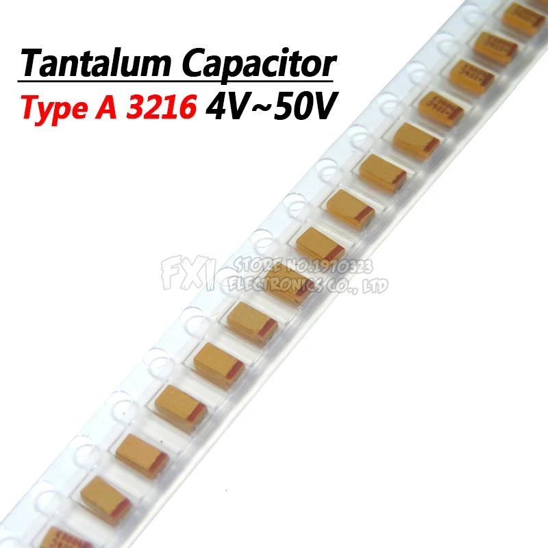 Capacitor de tântalo tipo a 100uf 0.22uf 1uf 4.7uf 10uf 22uf 33uf 47uf, capacitor de 6.3v 10v 16v 25v 35v 226 336 224 475 106 107 476 105 com 10 peças