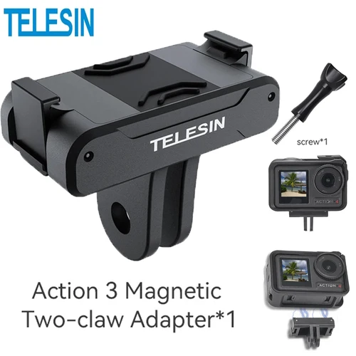 TELESIN adaptador magnético de dos garras accesorios de Cámara de Acción para DJI Action 4 3 5Pro accesorios de cámara adaptador puerto Universal