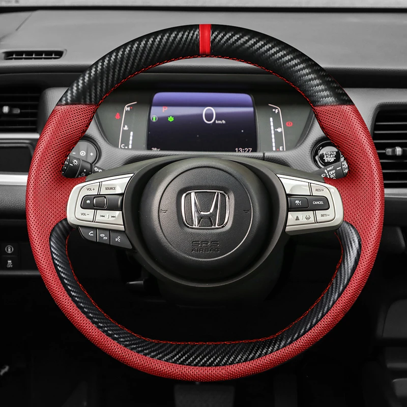 

Для Honda Fit 2020 Jazz 2020 прошитая вручную черная углеродная волоконная красная кожа Нескользящая искусственная кожа