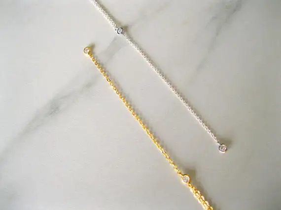 simple factory wholesale jewelry gold color delicate LONG lariat Y bezel cz two cz Y necklace