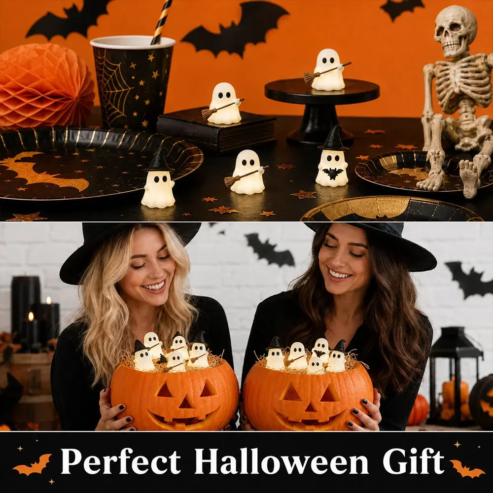 Halloween-Geisterfigur, die im Dunkeln leuchtet, keine Batterien erforderlich, Mini-Geisterornament aus PVC, niedliche Tischdekoration, Partygeschenk-Set. – Detail 5