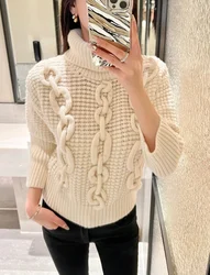 High neck short pure wool luxurious casual sweater