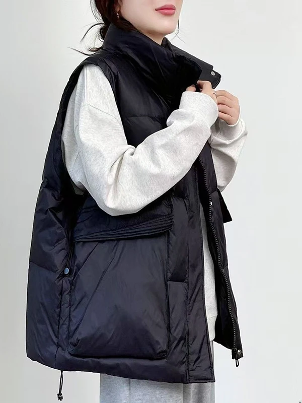 

Свободный женский хлопковый жилет больших размеров, осенне-зимняя новинка, европейский модный дизайн с подплечниками, на молнии