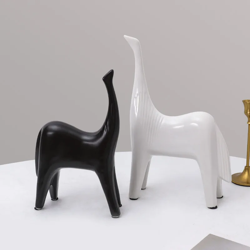 

Nordic Abstract Black White Horse Sculpture Minimalist Home Decor for Living Room TV Cabinet Study