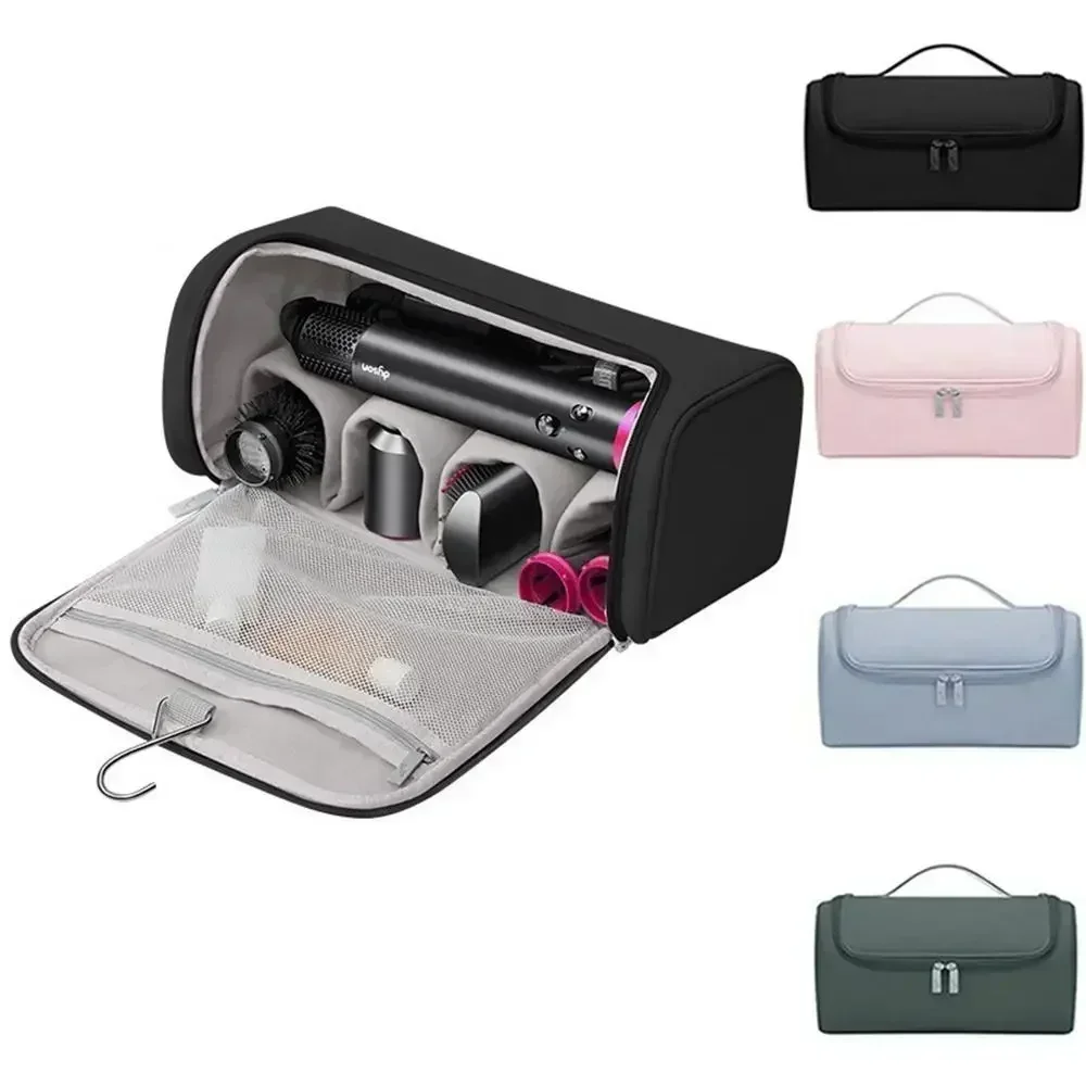 Bolsa portátil antiderrapante para ferramentas de cabelo, com gancho ocultável para pendurar, à prova d'água, grande capacidade, para armazenamento de modelador de cachos.
