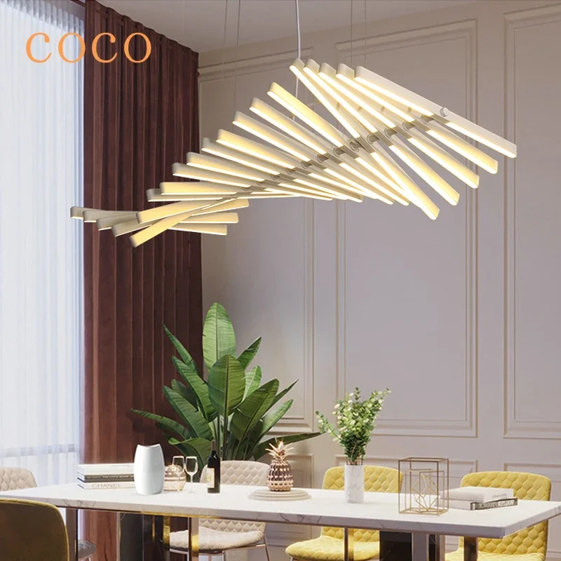 

Living Room LED Pendant Lights Fishbone Desin Dining Room Chandelier Lighting Modern Luxury Office Dimmable Hanging Lamps