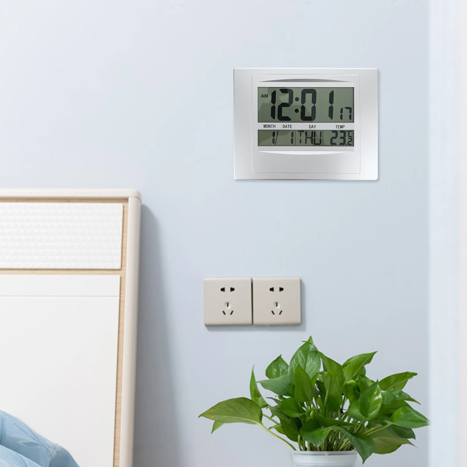 

Digital Thermometer Calendar Clock Wall Hanging LCD Display Portable Temperature Meter for Home Office Hotel Humidity