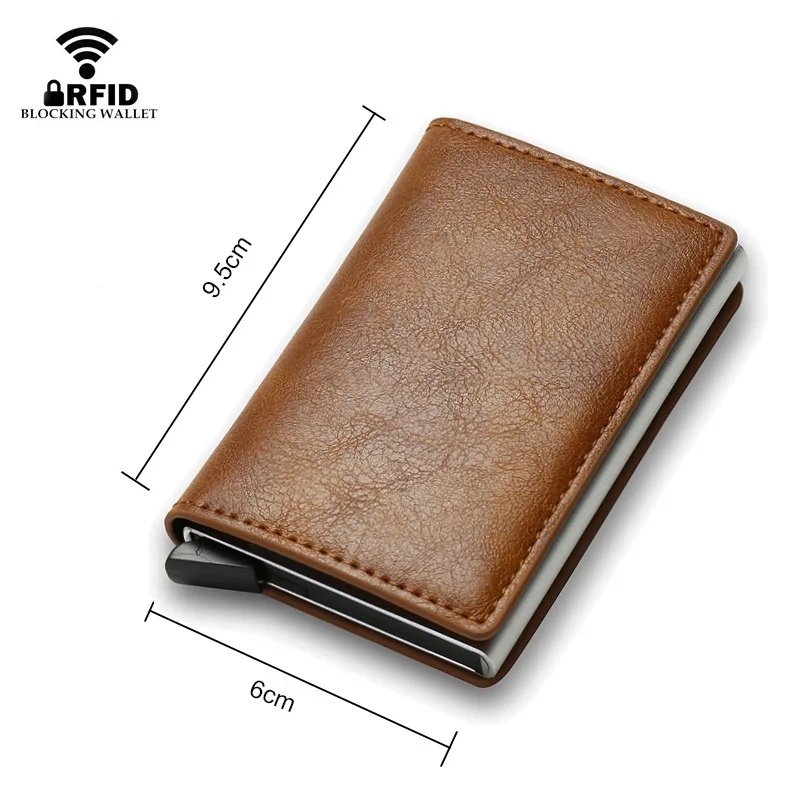 Cartera delgada de aluminio con bolsa trasera elástica, tarjetero de identificación y crédito, Mini billetera RFID, funda de tarjeta bancaria emergente automática