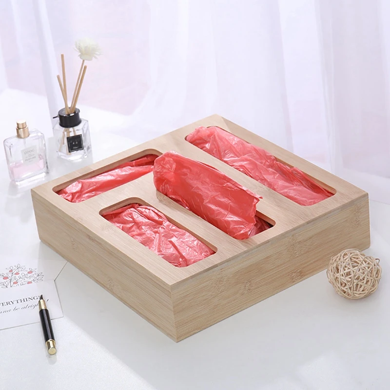 Wooden Kitchen Garbage Bag Storage Box Bamboo Fresh-Keeping Bag Food Bag Plastic Kitchen Garbage Bag Finishing Box