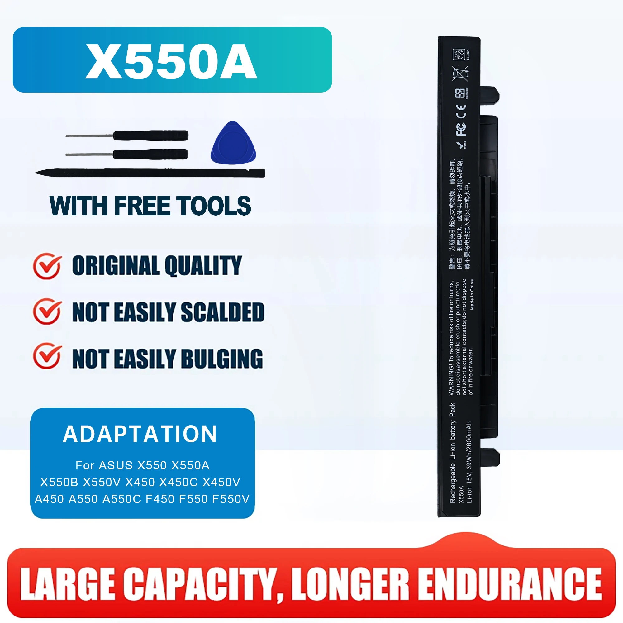 15V 2600mAh Korea Cell New A41-X550A Laptop Battery for ASUS A41-X550 X450 X550 X550C X550B X550V X450C X550CA X452EA X452C
