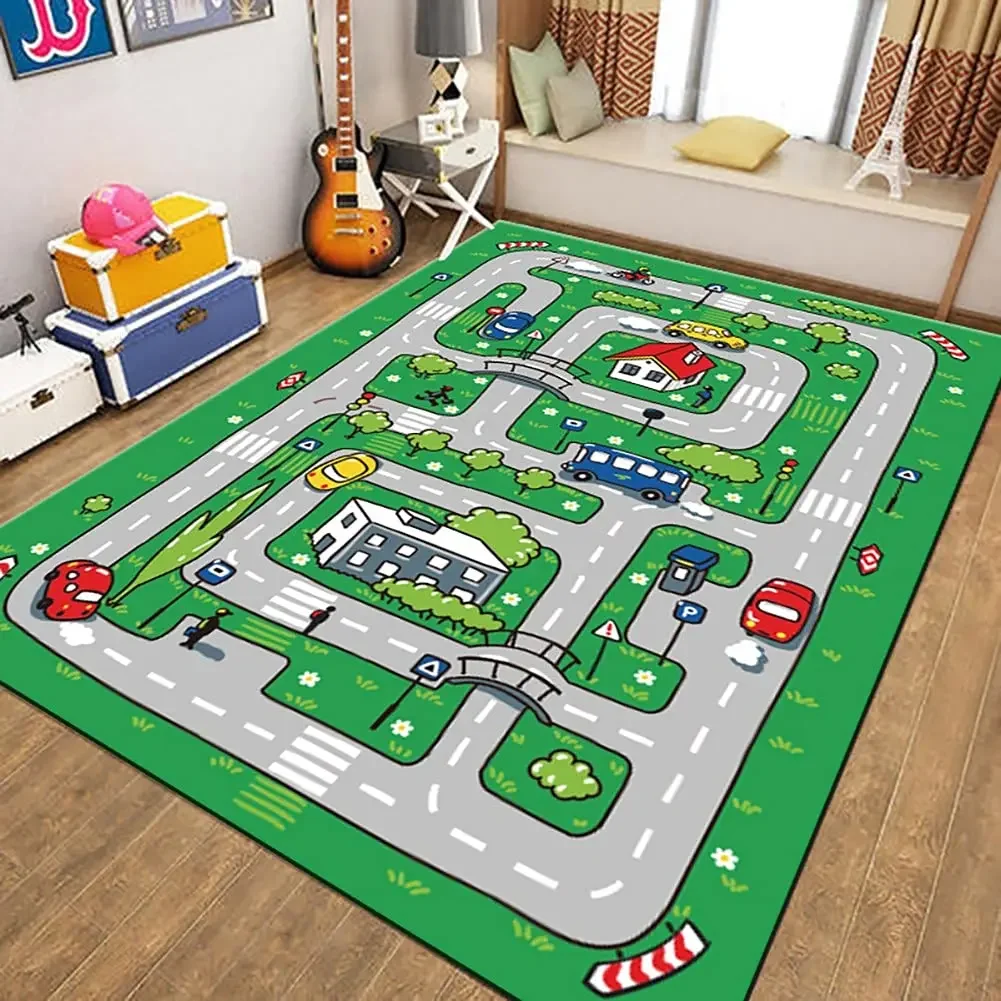 Children\'s Play Room Carpet , Road and Street Traffic Carpets Puzzle Game Floor Mat for Bath Living Room Baby Room Bedroom Decor