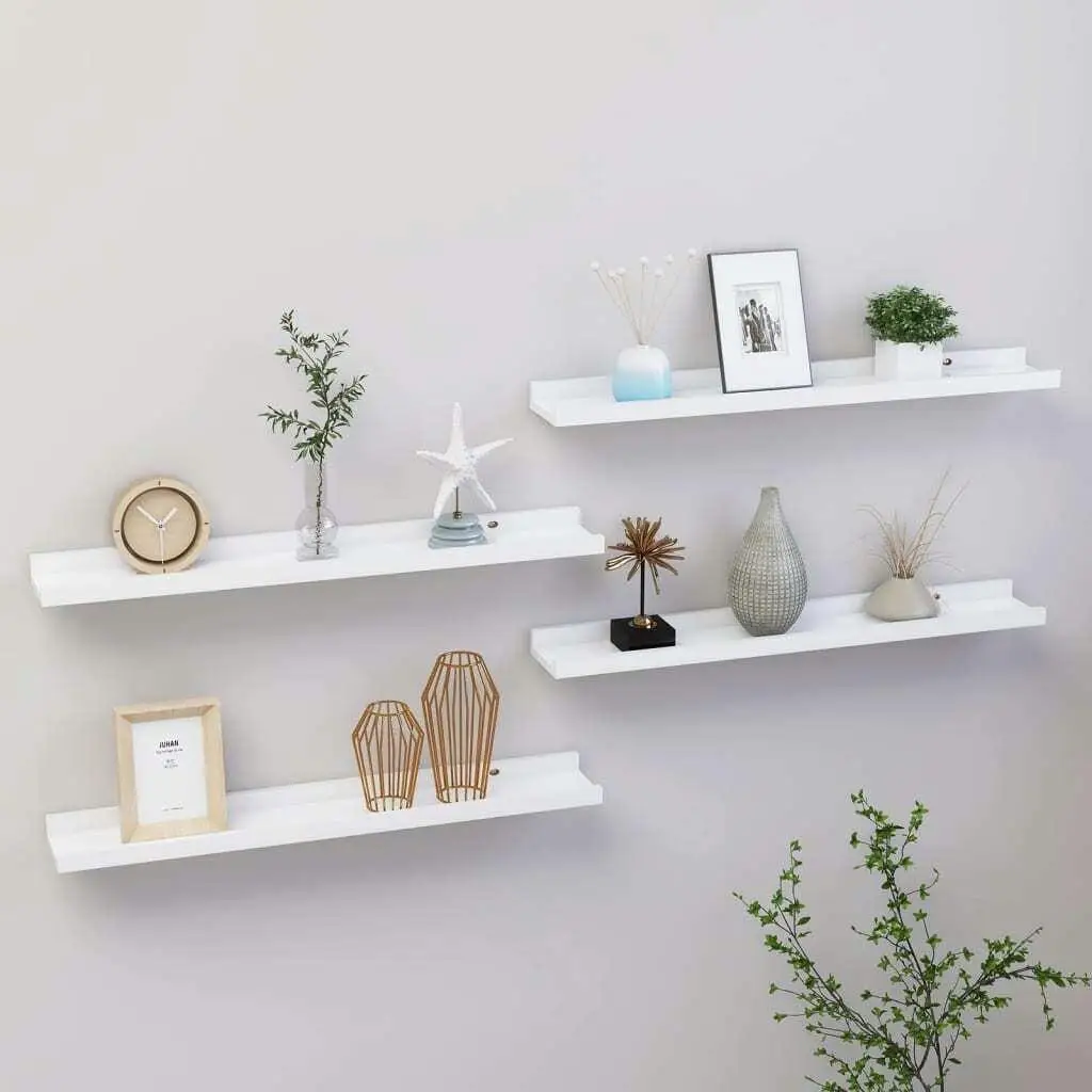 Set of 4 White Wall Shelves 60x9x3 cm - Modern Home Storage Solution