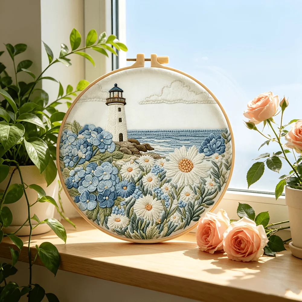 Embroidery Stitch Practice Kit Pre‑Printed Fabric Bamboo Hoop Thread Needles Learning Hand‑Stitching Craft Set