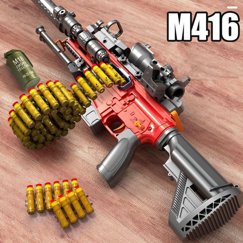 

Игрушечный автомат M416 с ручным и автоматическим режимами, пистолет с мягкими пулями, электрический, с непрерывной стрельбой, имитация пулемета, Гатлинга, подарок для геймеров (PUBG)