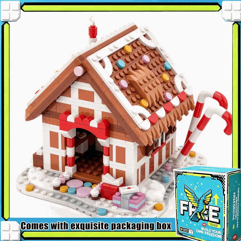 642PCS Medieval Gingerbread House Candy Cane Roof Winter Building Blocks Model Custom Puzzle DIY Assembly Christmas Decor