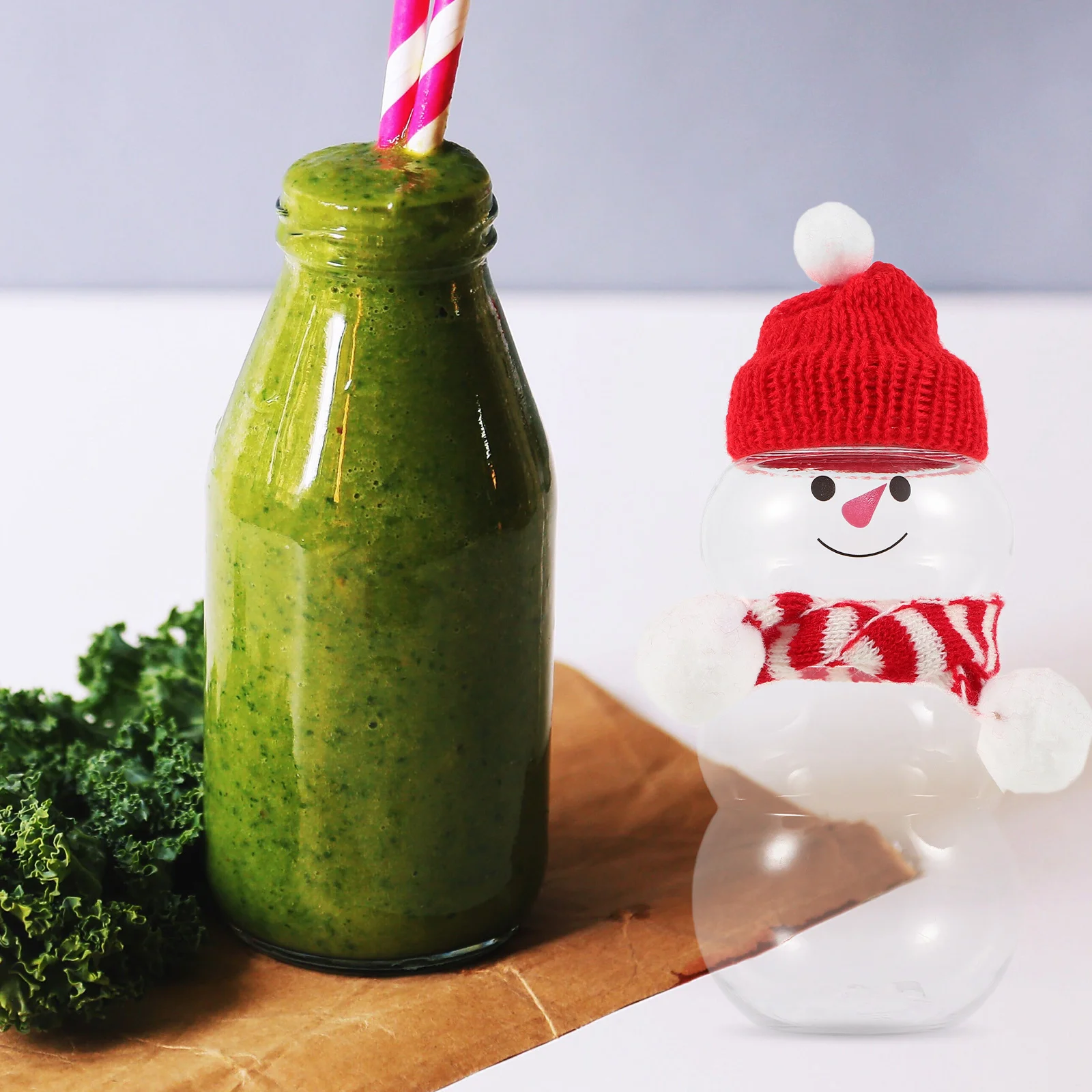 

6 set Snowman Empty Bottles Reusable Drinking Jar With Cap Scarf Miniature Christmas Hat Portable Juice Container For Party
