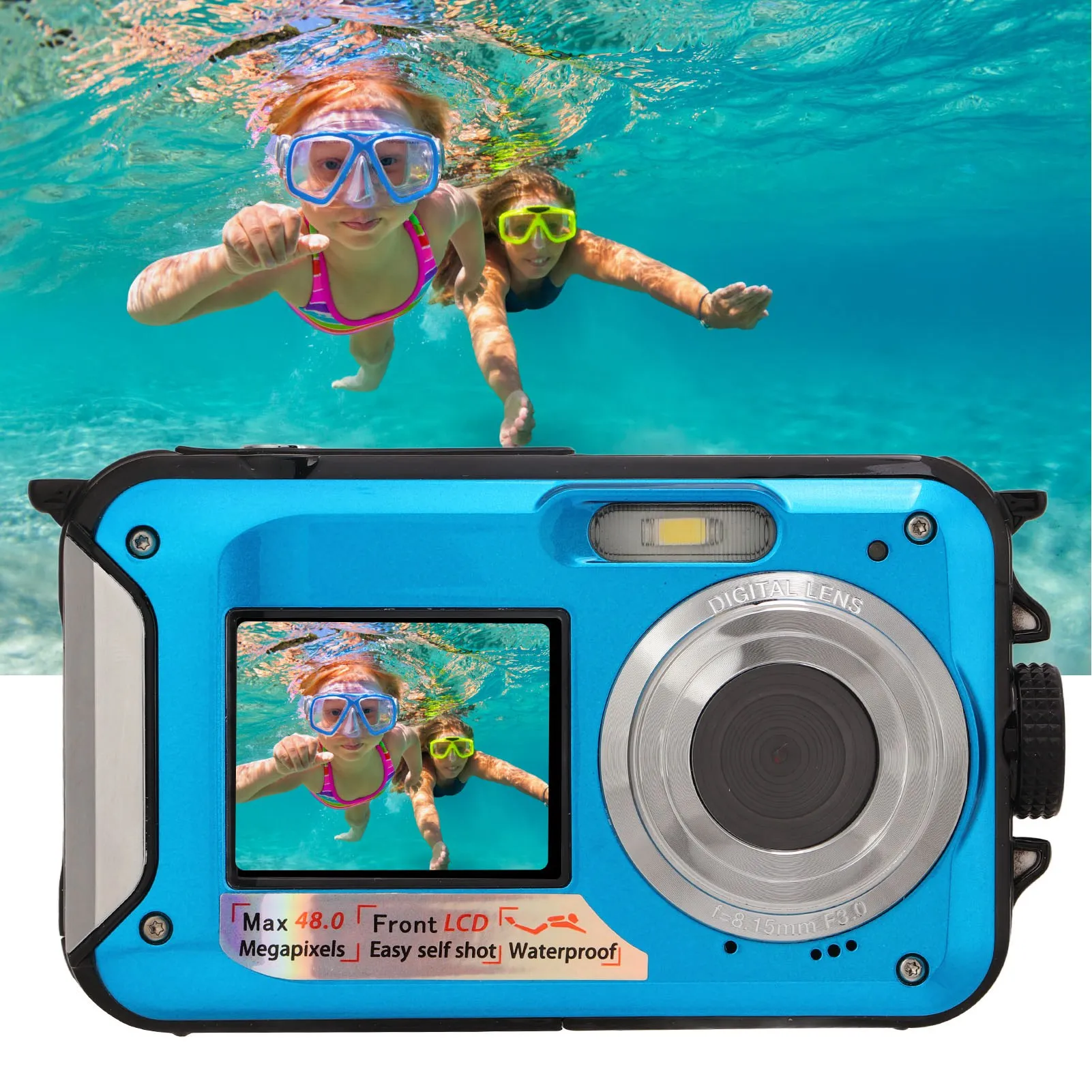

Full HD 2.7K 10ft Waterproof Underwater dive Digital Camera 16X Digital Zoom Front Rear Double Screens surf Recorder Cameras