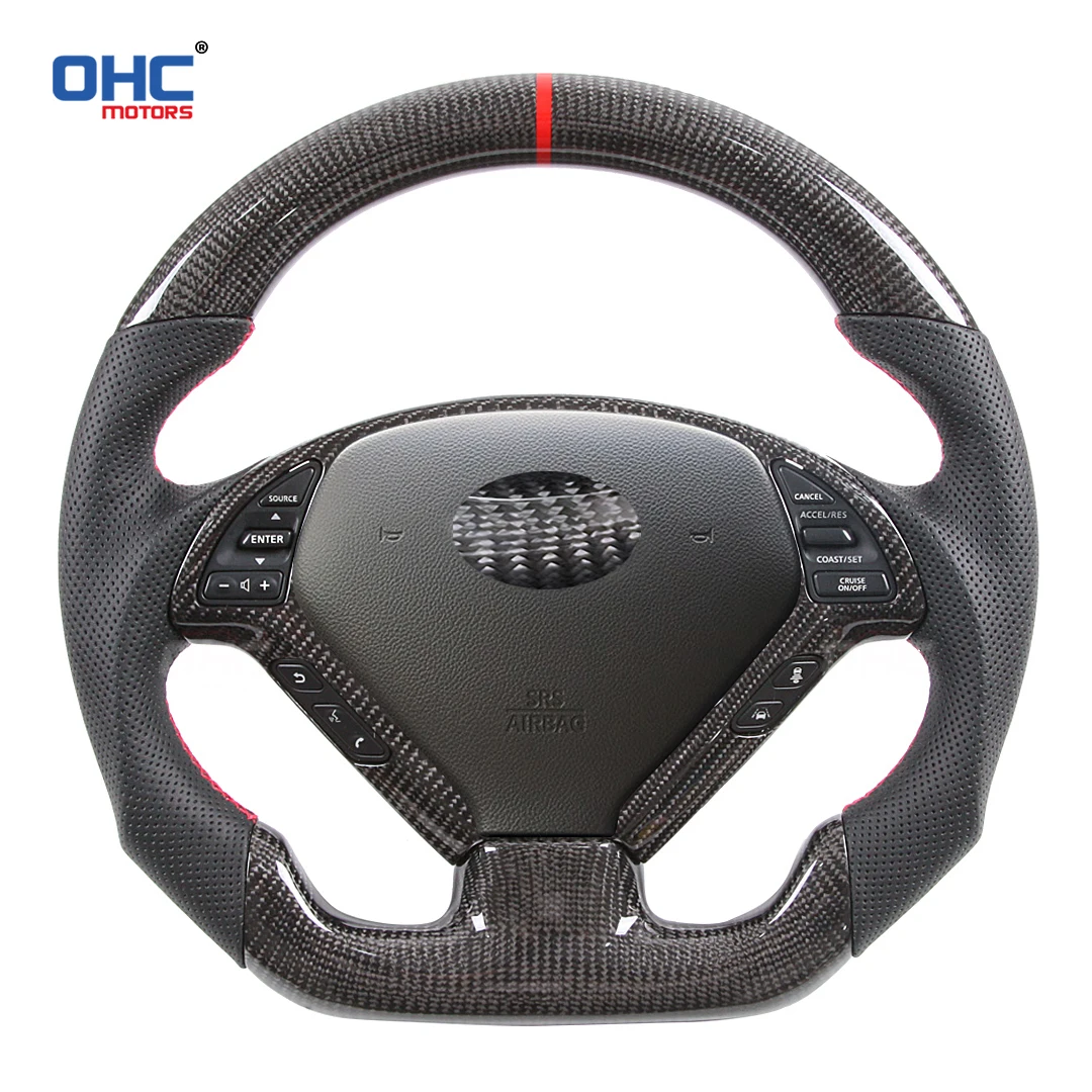 OHC لإنفينيتي G37 G37X 2007-2013 نموذج ألياف الكربون الحقيقية مخصص عجلة القيادة الكانتارا لا وسادة هوائية