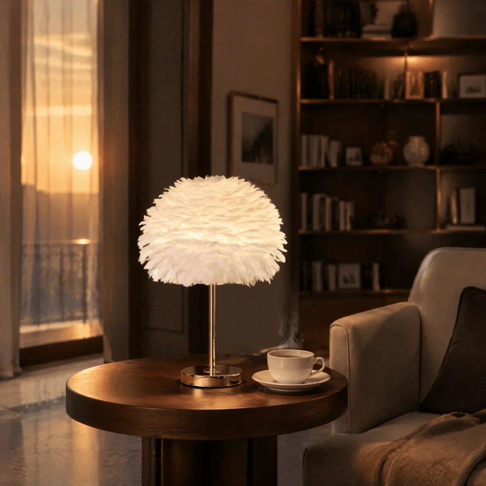 Nordic Style Feather Lamp Shade Warm Feather Soft Decorative Lamp Shade Cover Cozy Design Decorative Shade Feather Lampshade