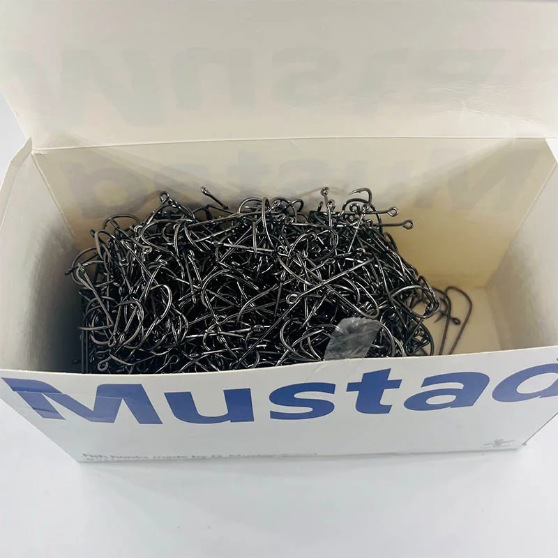 موستاد هوك 92647NP-BN-119 1000 قطعة بالجملة السائبة قطعة/الوحدة خطافات صيد السمك مقبض طويل ثقب العين الشائكة هوك الحصين بومفري فيشين