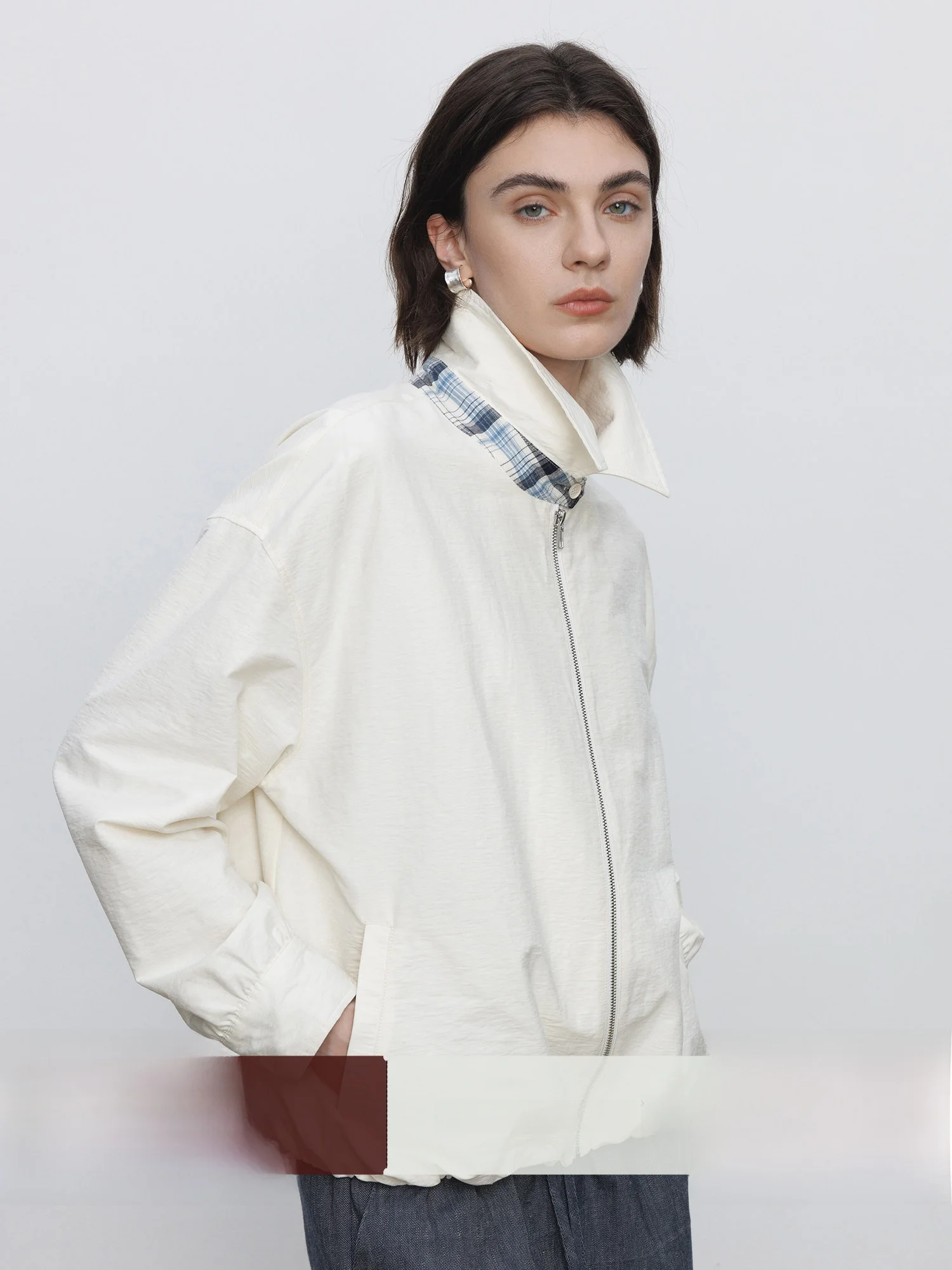 

Retro Stand Collar Jacket Women's Spring 2026 New Design Zipper Casual Loose Fit Cotton Long Sleeve Pure Color Top Coat