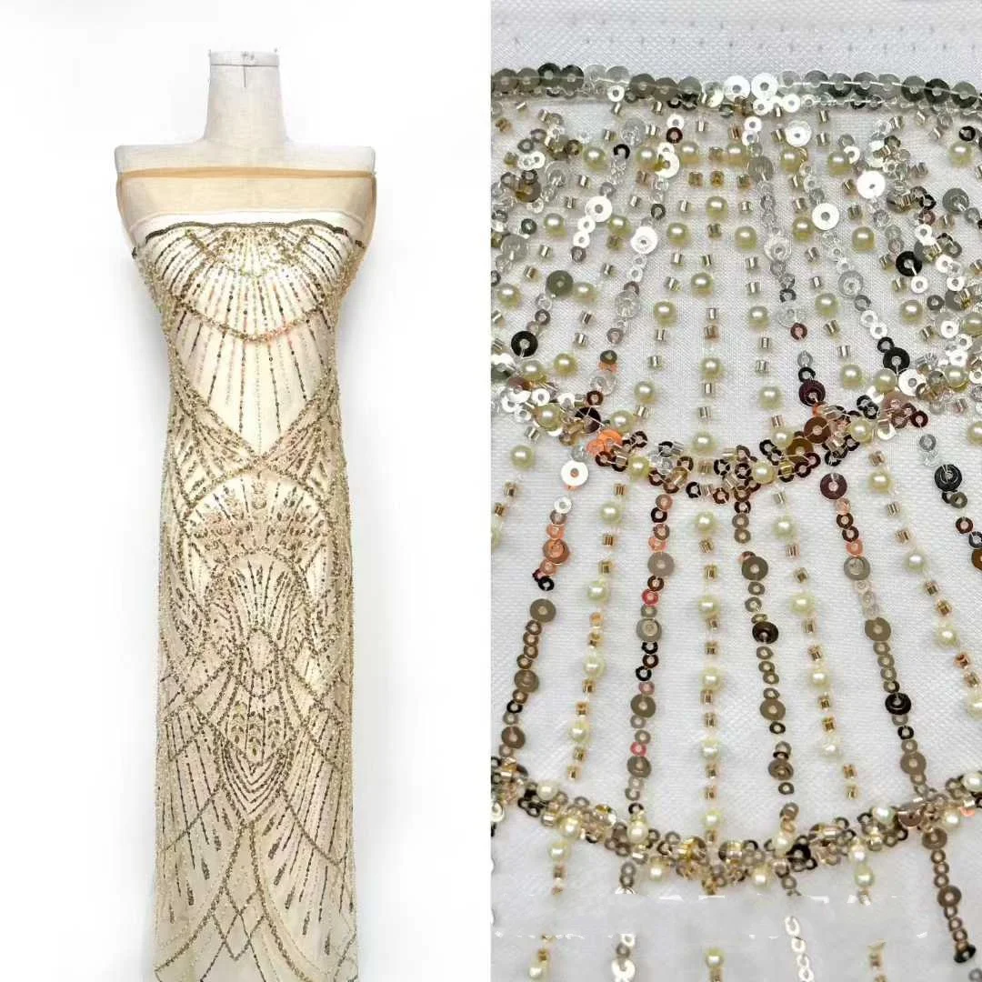 

15 Colors Party Gown Sequin Mesh Evening Dress Sequin Fabric Beaded Embroidered Diamond Striped Material Accessories