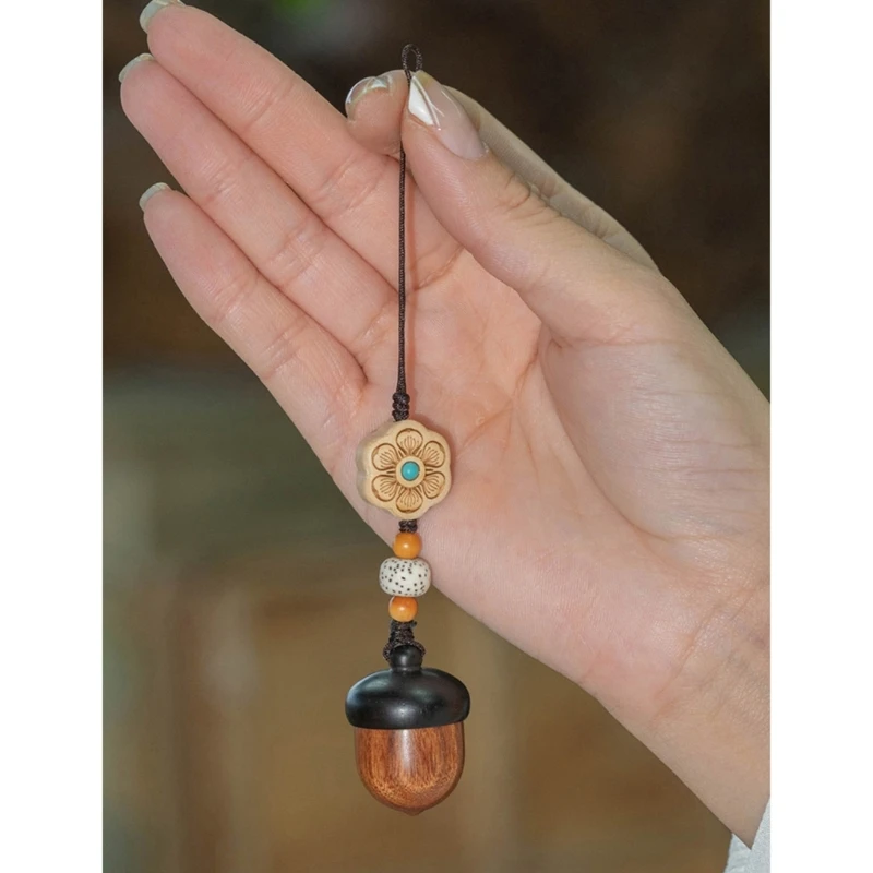 Vintage Screwable Openable Wooden Acorn Pendant Box Long Necklace Pendant Key Ring Couple Chinese Style Fashion Jewelry Gifts