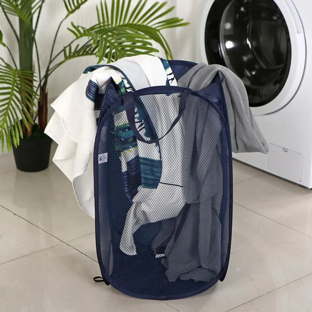 Dirty Clothes Storage Basket Foldable Laundry Basket with Side Pockets Breathable Mesh Laundry Basket with Wide Opening for Toys