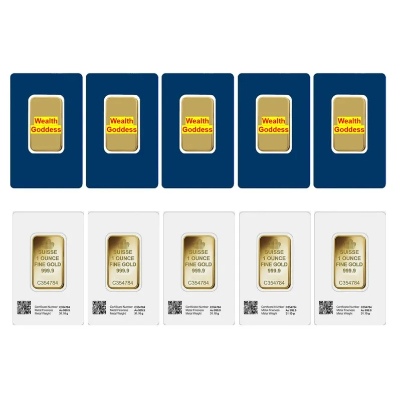 

1~20pcs Non-magnetic Suisse 1oz Gold Bar Suisse Gold Bullion Sealed Packing with Different Serial Number