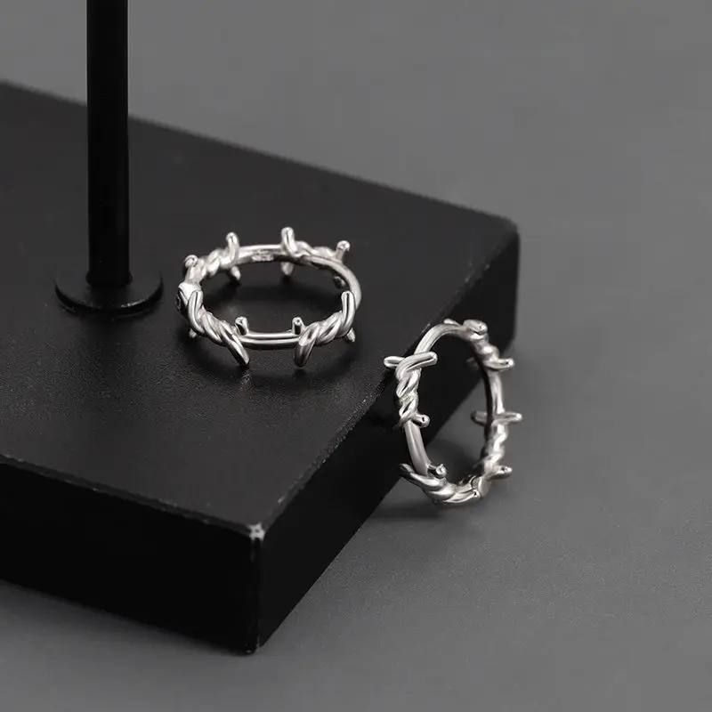 Punk Silver Color Thorns Hoops Earrings for Women Men Teens Ear Buckle New Fashion Trendy Party Jewelry Aesthetic Accessories