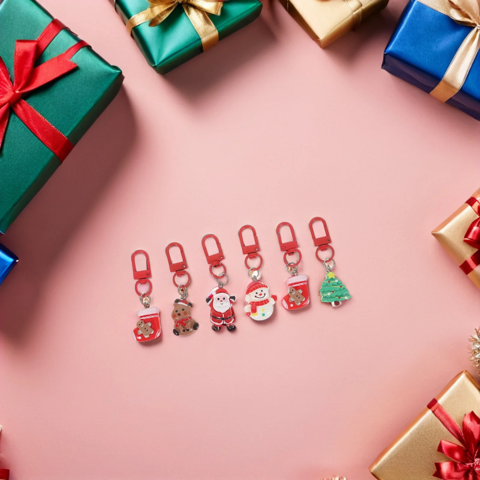 

24Pcs Christmas Keychains Set Reindeer Snowman Santa Claus Gingerbread Man Compact Xmas Hanging Ornaments Holiday Decor