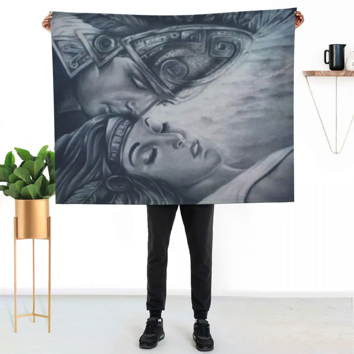 

Kissing Aztec princess Throw Blanket Soft Sherpa Fleece Warm Blanket for Winter