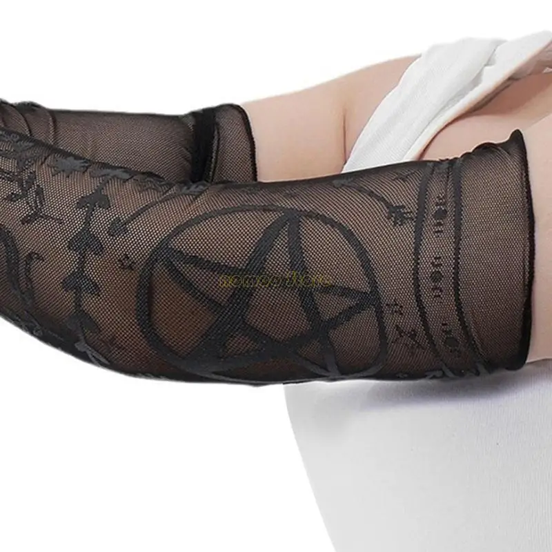31BF elastische Langarmhandschuhe mit gotischem Muster Punkstil Frauen Sonnenschutzhandschuhe
