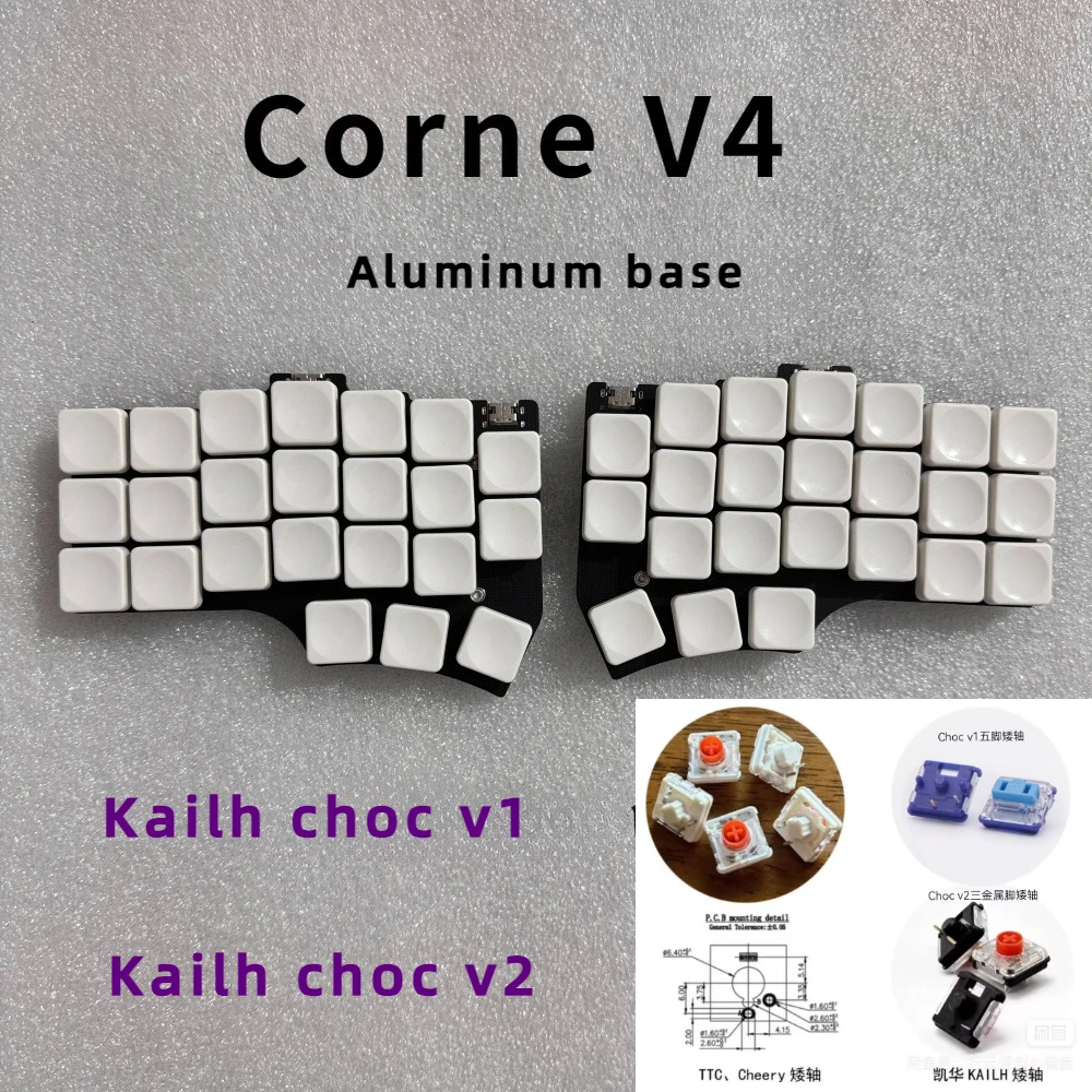 

Corne V4 Choc V1 V2 Low Profile Split Keyboard Aluminium Base Welding Kailh Switch Wired RGB Separate Keyboard Kit QMK/VIAL