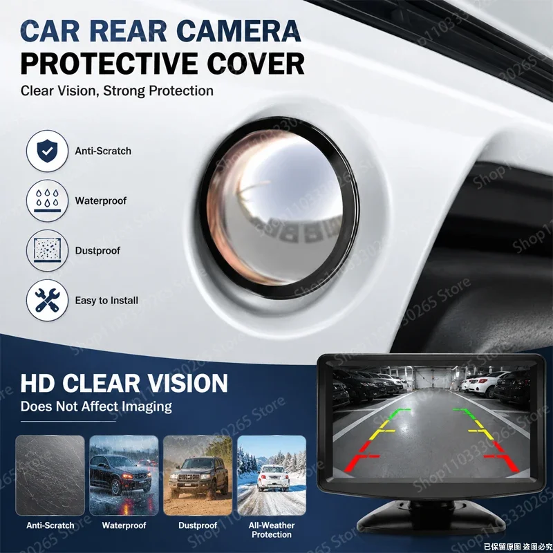 Car Reverse Rear Camera Protective Cover Waterproof Dustproof Anti-Scratch Lens Guard HD Clear Vision No Distortion Easy Install