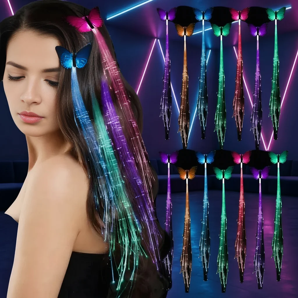 

50/100pcs Colorful Butterfly LED Hair Braid Clips, Glowing Flash Light Up Hair Accessories for Christmas Wig Decoration