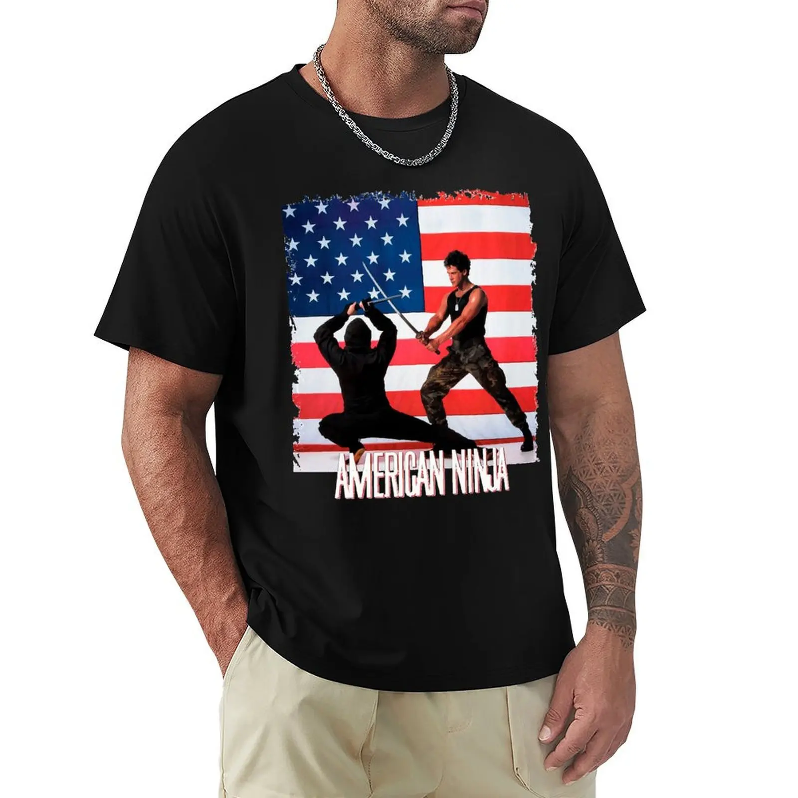 

American Ninja Martial Arts Michael Dudikoff Black Star Classic T Shirt T-Shirt Running Gym Short Sleeve Sports Tee
