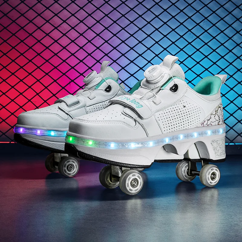 Four-wheeled dual-purpose running shoes Transformer roller skates Women's Men's Parkour roller skates